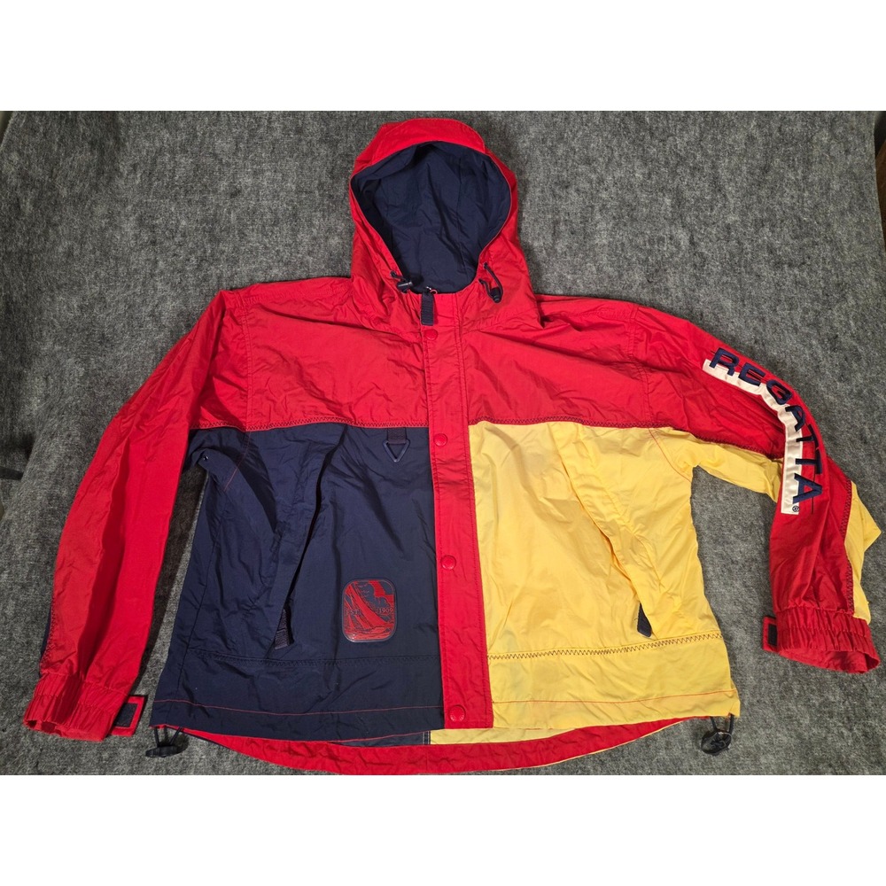 Mens Jacket Sailing Windbreaker 90s XL Colorblock Hooded Regatta Sport Vintage